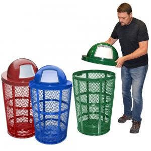 42 gal Round Outdoor Commercial Trash Can, Dome Top Lid, Choose