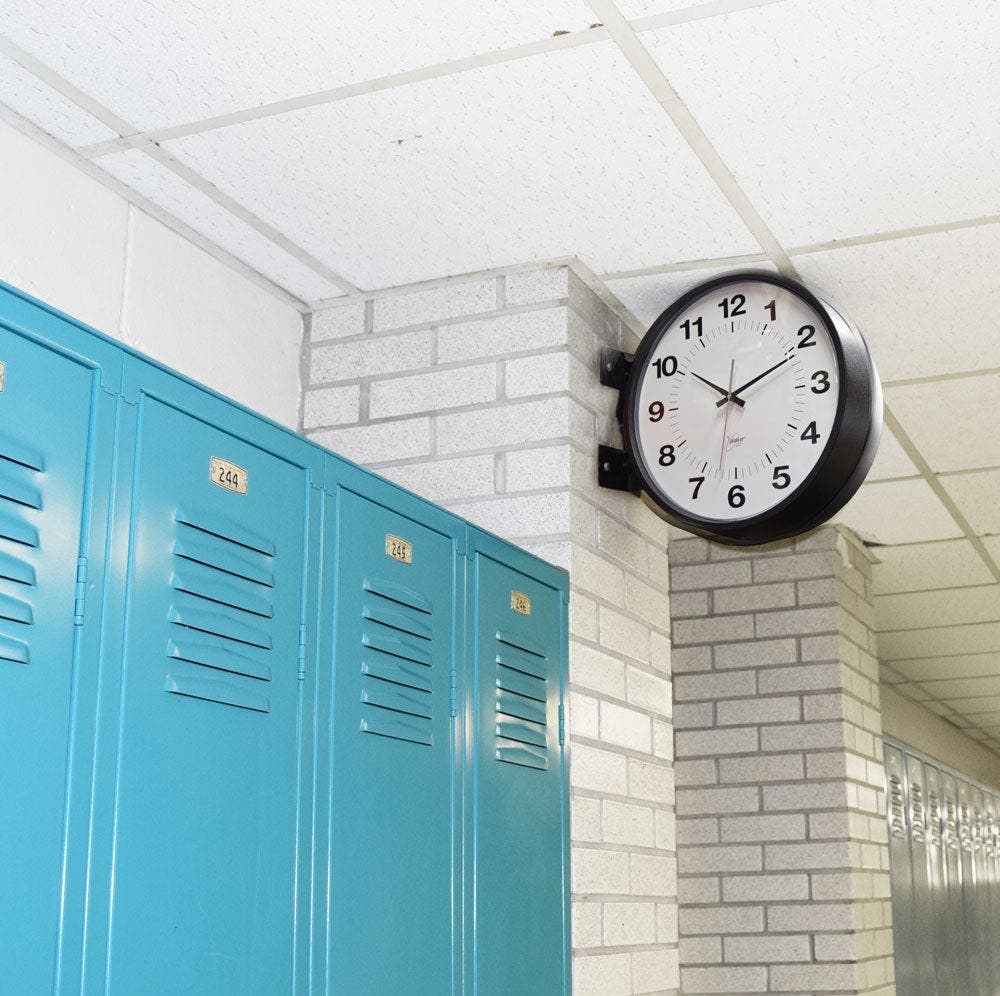 Double-Faced School Clocks for Hallway Use